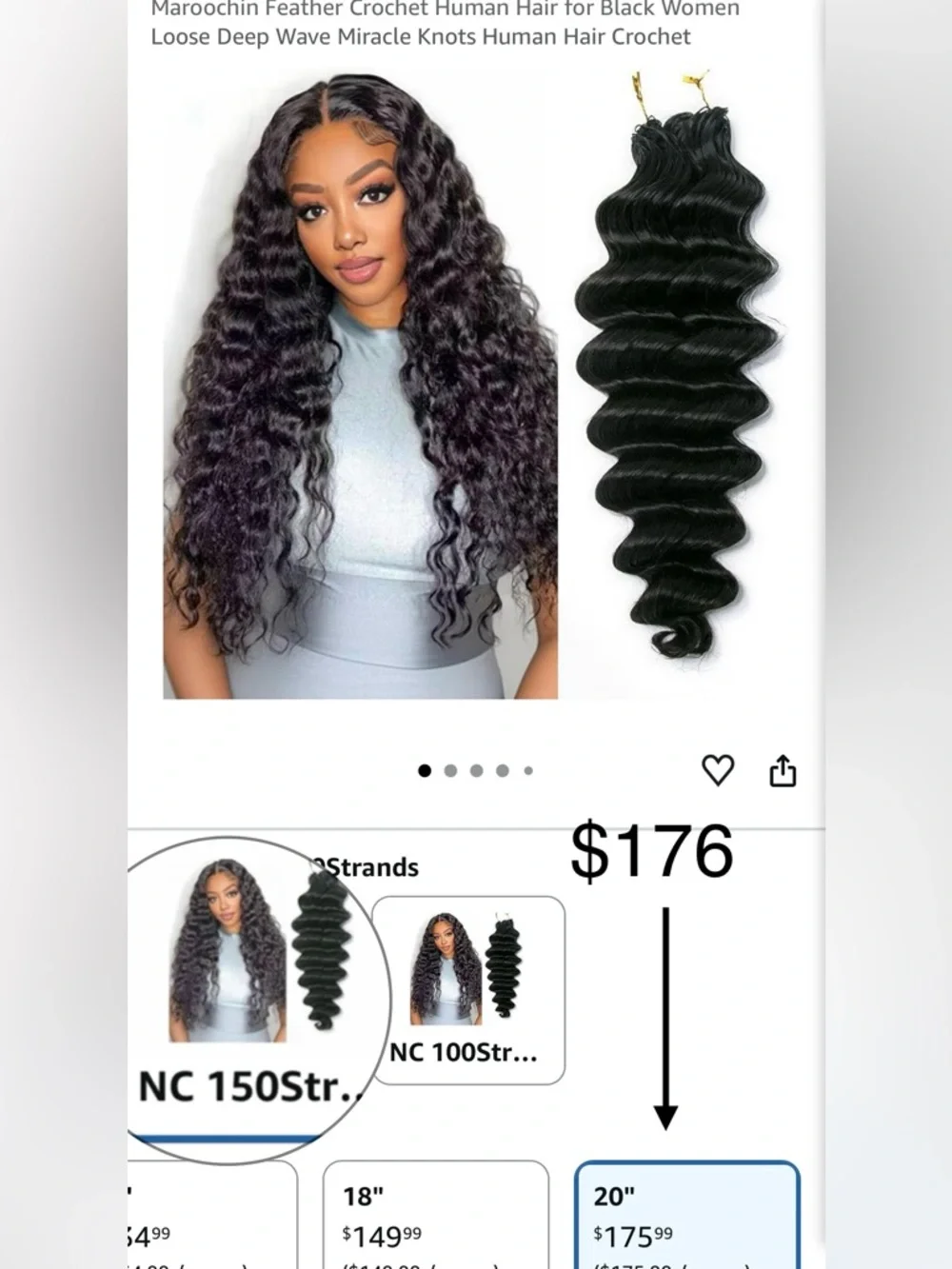 HUMAN HAIR Black Loose Deep Wave Crotchet Hair  Miracle Knots- Natural Black